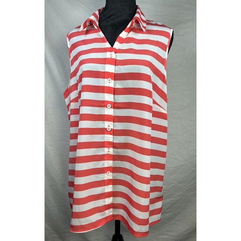 Susan Graver Coral Stripped Sleeveless Top Spring Summer‎ Vacation Cruisewear
